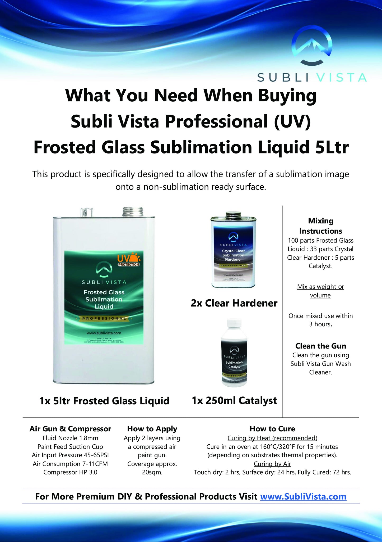 Professional Frosted Glass Sublimation Liquid with added UV Protection 5 litres