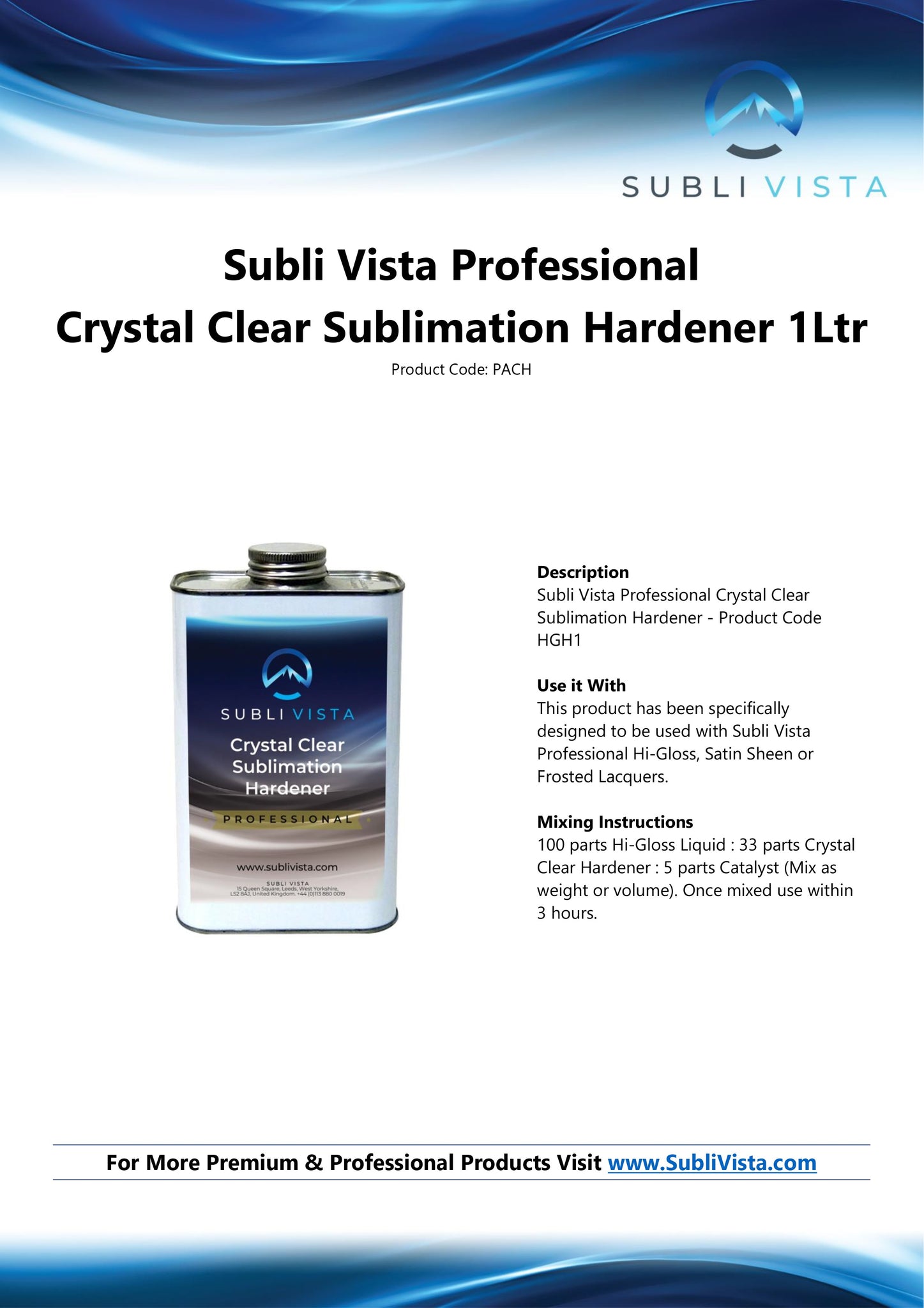 Professional Crystal Clear Sublimation Hardener Liquid 1 litre