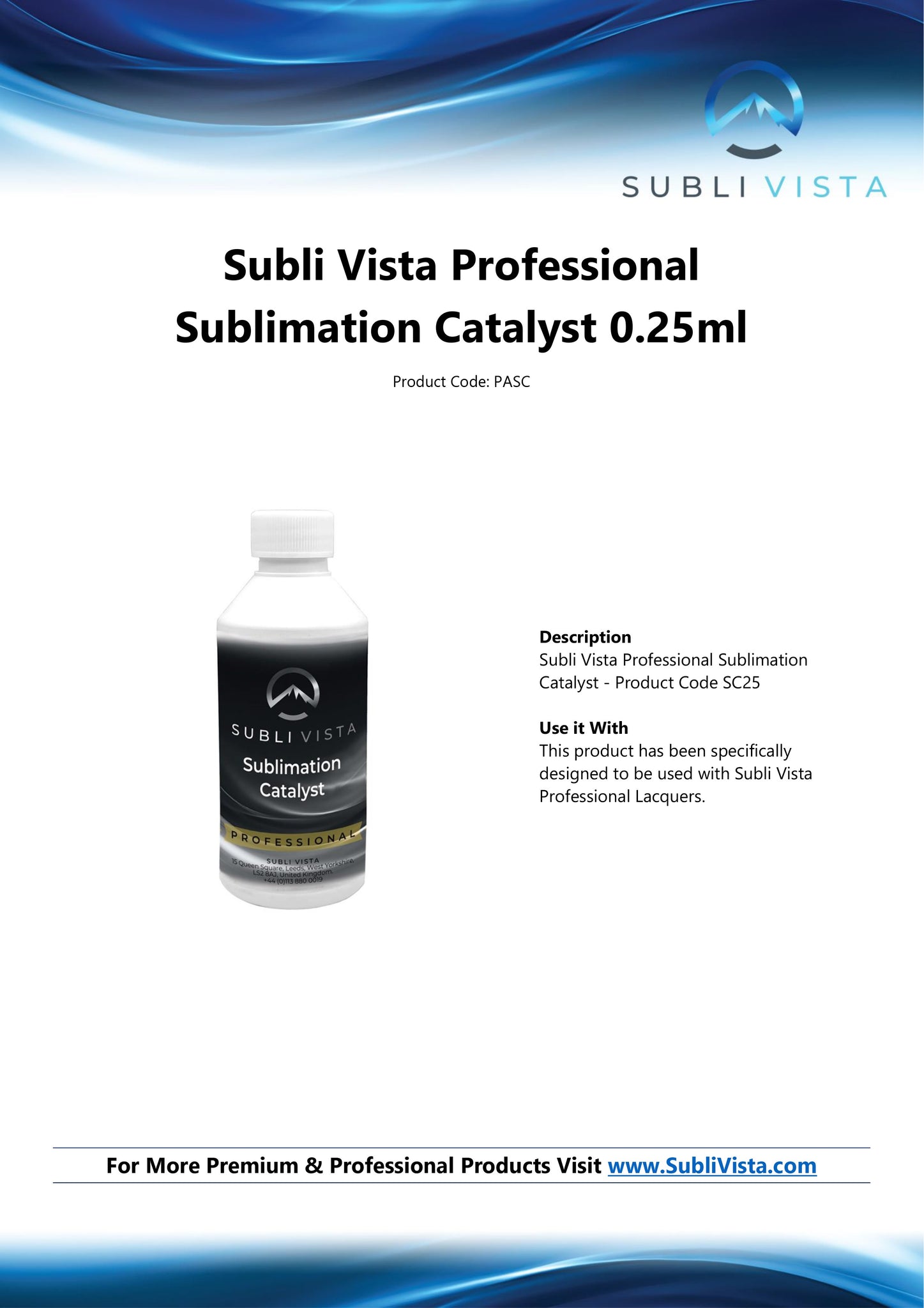 Subli Vista Professional Sublimation Catalyst Liquid 250ml