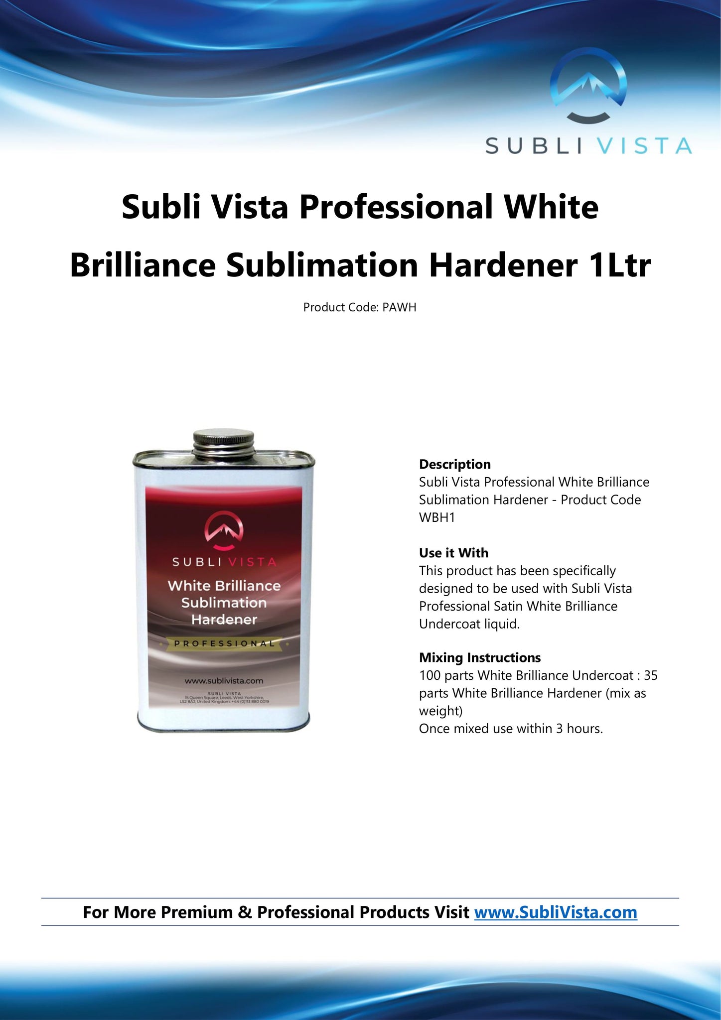Professional White Brilliance Sublimation Hardener Liquid 1 litre