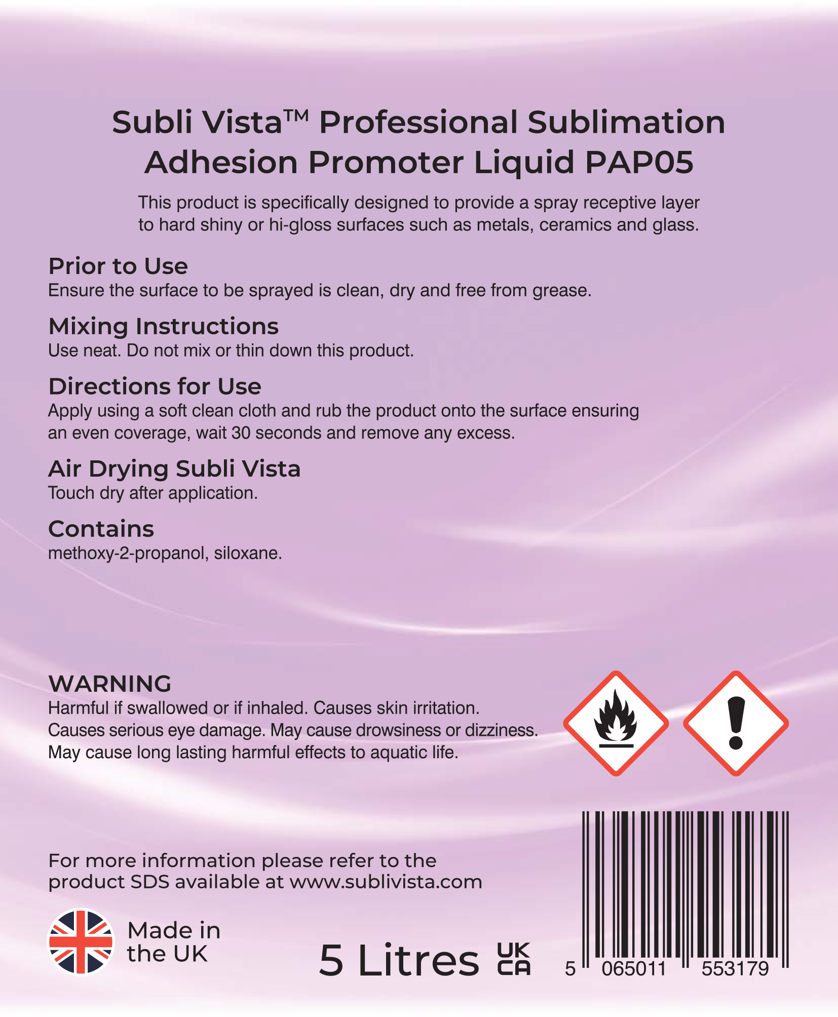 Professional Sublimation Adhesion Promoter Liquid 5 litres