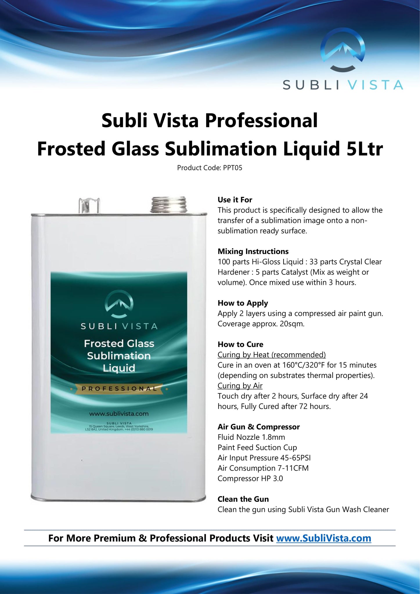 Professional Frosted Glass Sublimation Liquid 5 litres