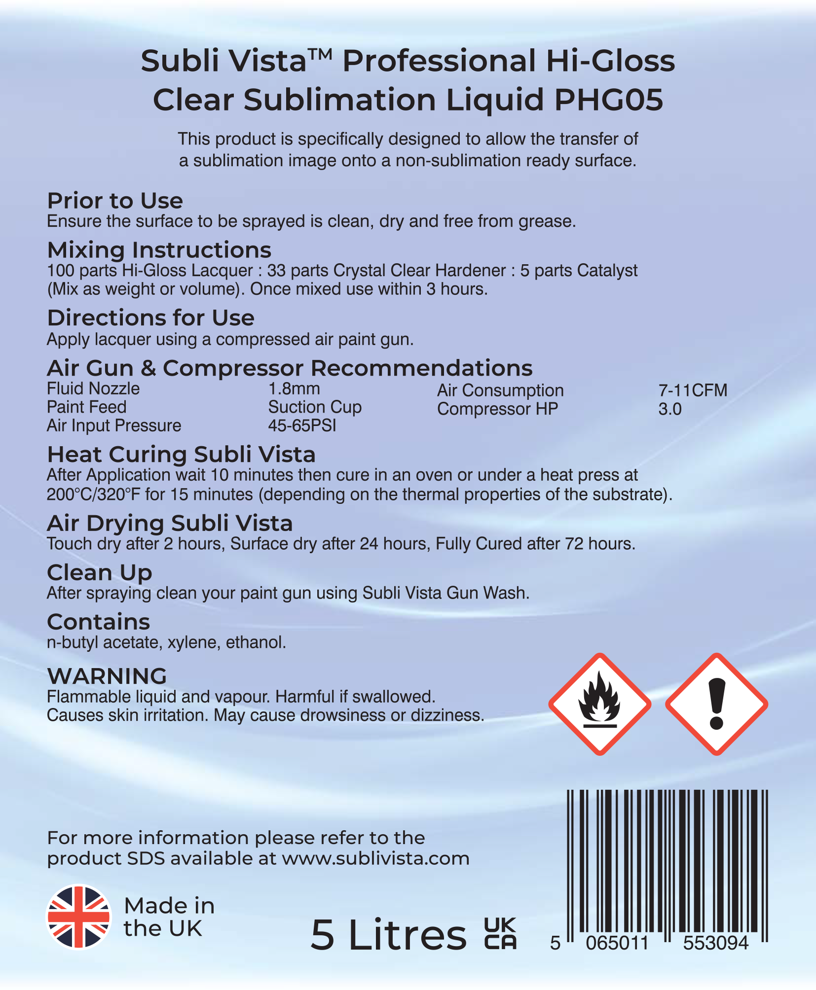 Professional Hi-Gloss Clear Sublimation Liquid 5 litres