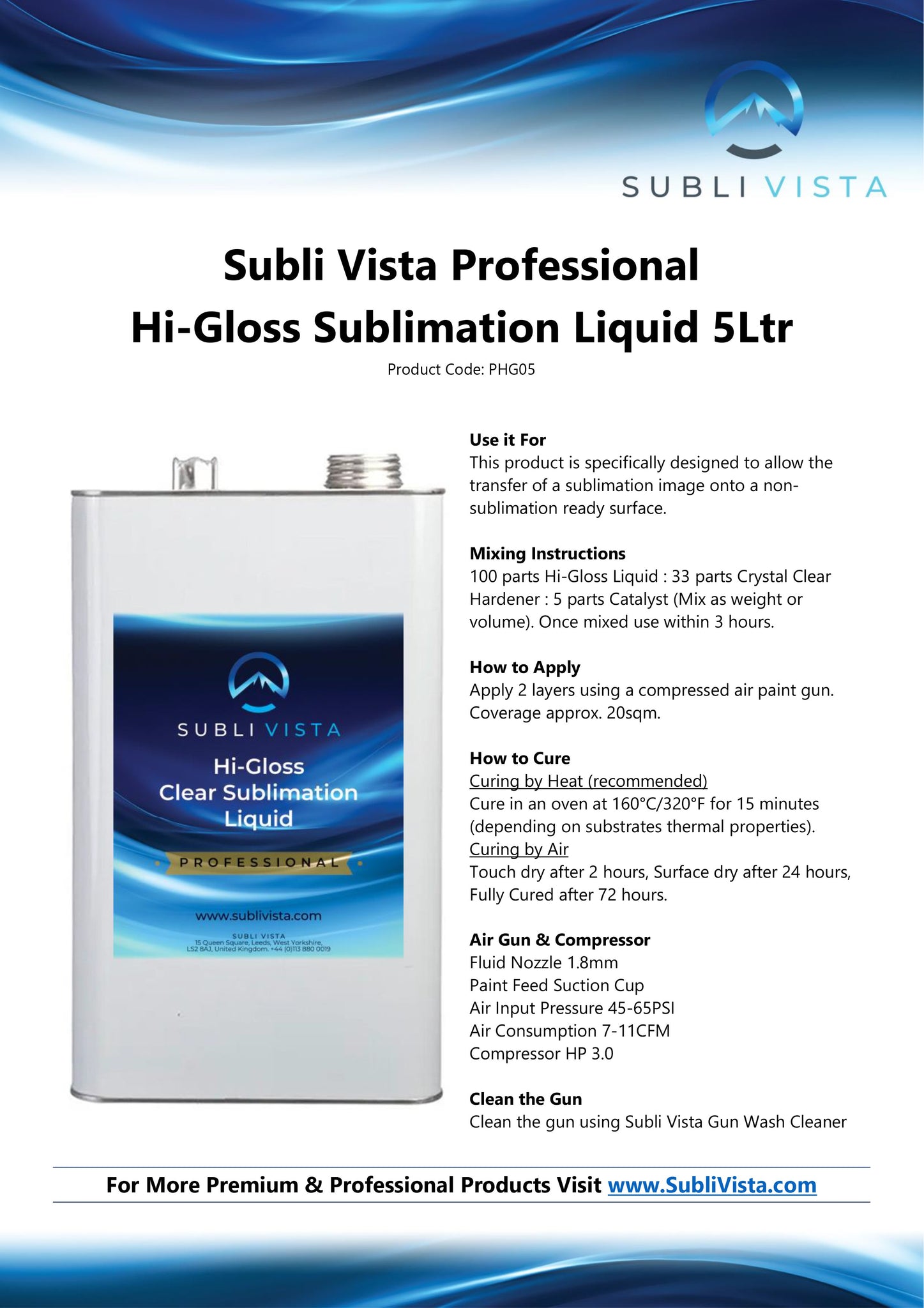 Professional Hi-Gloss Clear Sublimation Liquid 5 litres