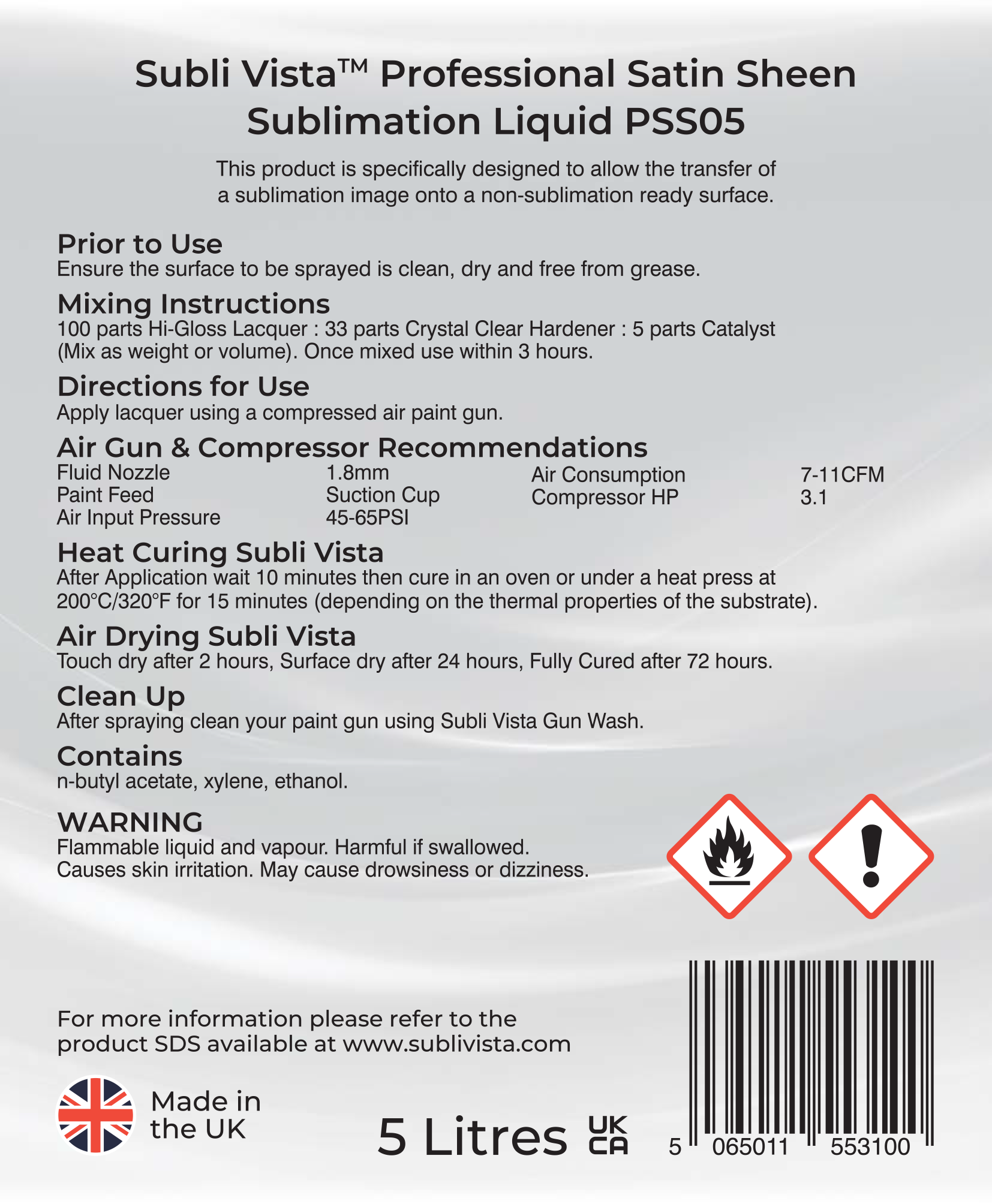 Professional Satin Sheen Sublimation Liquid litres